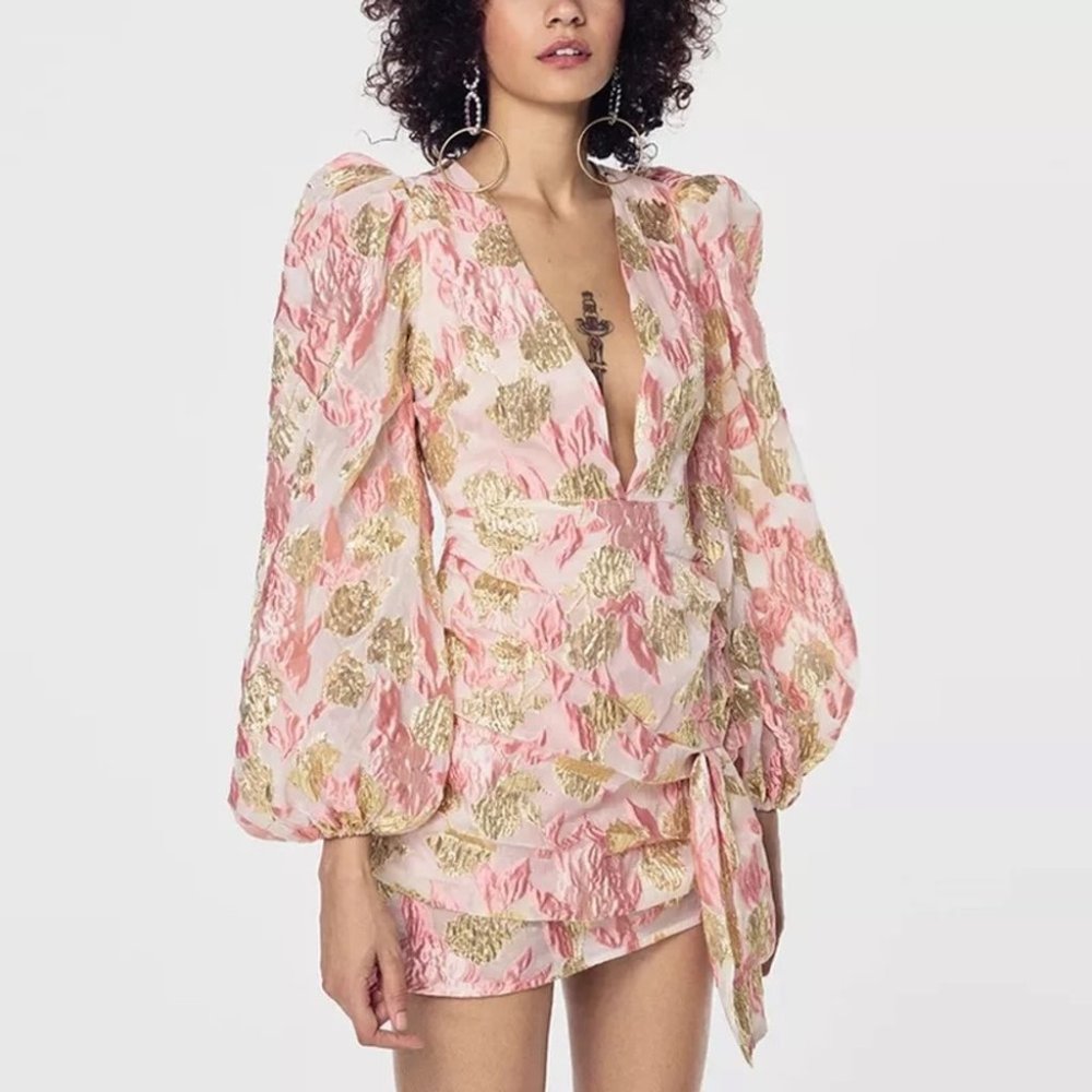 For Love and Lemons x Victoria’s Secret floral plunging neckline ruched dress S - Picture 15 of 16